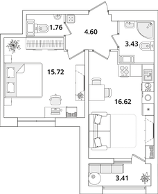 Квартира 43,8 м², 1-комнатная - изображение 1