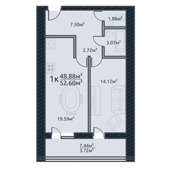 52,6 м², 1-комнатная квартира 6 995 790 ₽ - изображение 36