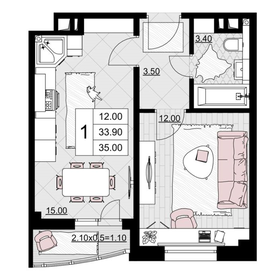 Квартира 35 м², 1-комнатная - изображение 4