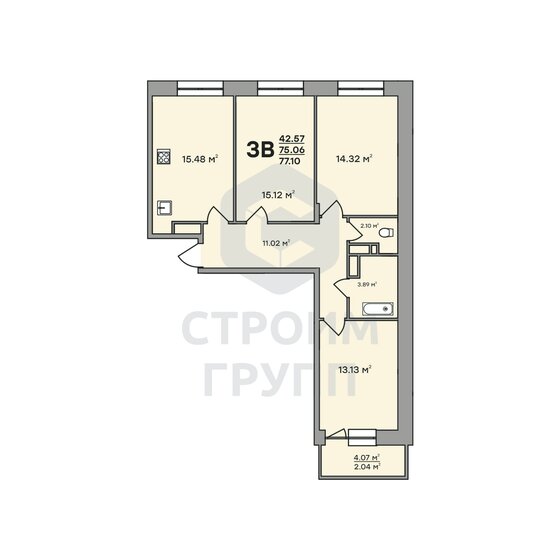 77,1 м², 3-комнатная квартира 7 572 800 ₽ - изображение 50