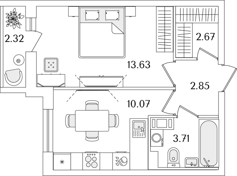 34,1 м², 1-комнатная квартира 8 896 234 ₽ - изображение 1