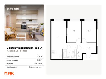 Квартира 55,1 м², 2-комнатная - изображение 1