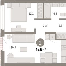 Квартира 45,9 м², 1-комнатная - изображение 3