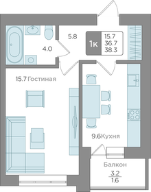Квартира 36,7 м², 1-комнатная - изображение 1