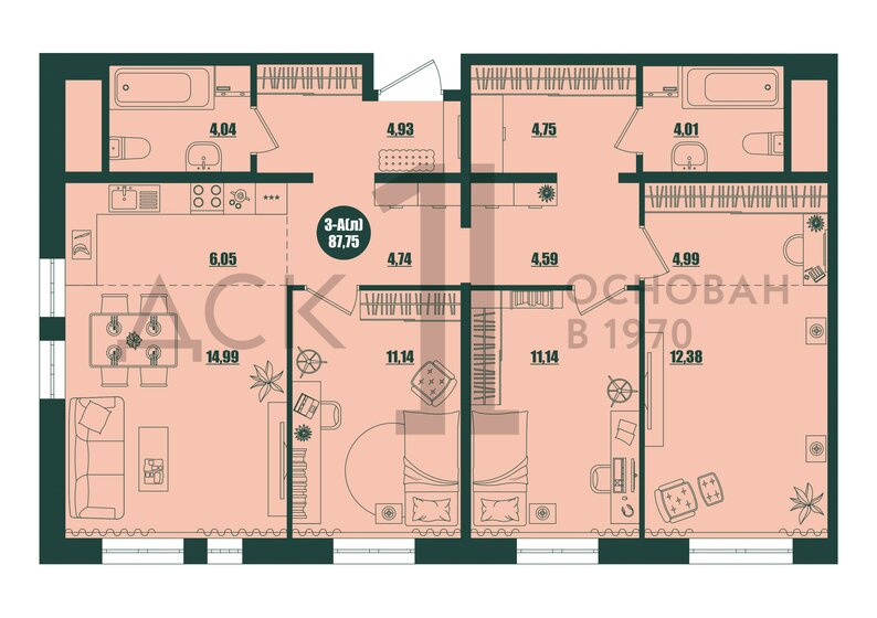 87,8 м², 3-комнатная квартира 9 700 000 ₽ - изображение 1