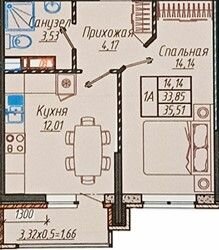 Квартира 35,5 м², 1-комнатная - изображение 1