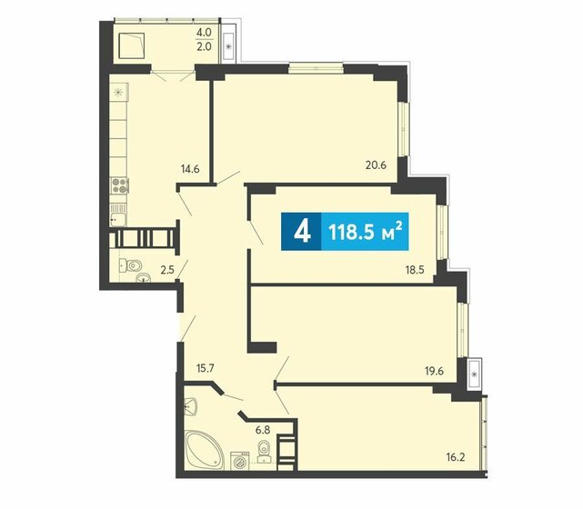 118,5 м², 4-комнатная квартира 12 861 600 ₽ - изображение 1