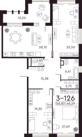 Квартира 126,7 м², 3-комнатная - изображение 1