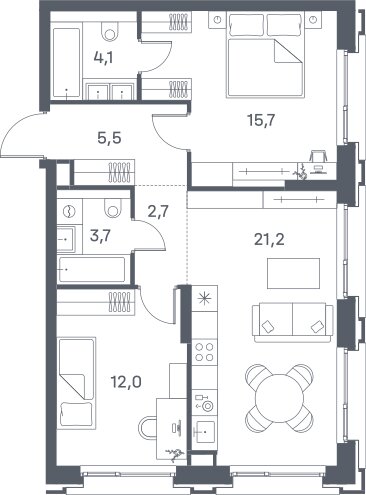 64,9 м², 2-комнатная квартира 31 495 970 ₽ - изображение 1
