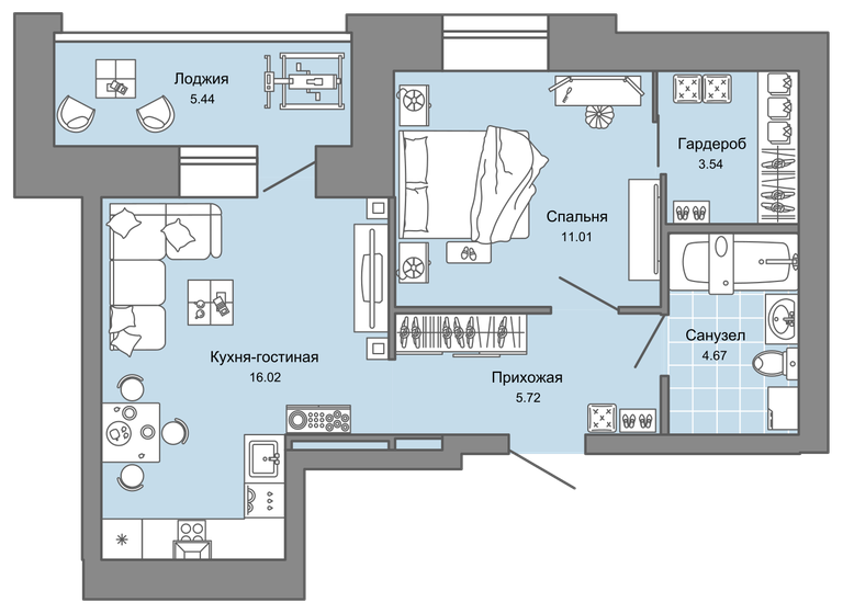 44 м², 2-комнатная квартира 4 502 250 ₽ - изображение 1