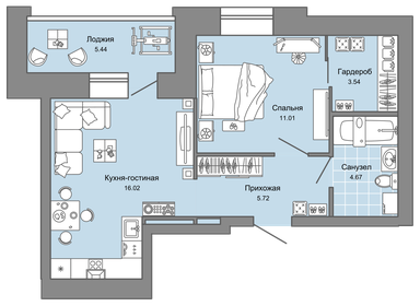 58 м², 2-комнатная квартира 4 230 000 ₽ - изображение 55