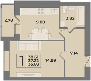 28,8 м², 1-комнатная квартира 3 589 100 ₽ - изображение 22