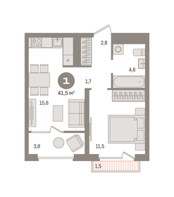 Квартира 41,5 м², 1-комнатная - изображение 1