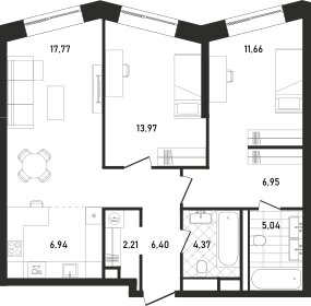 Квартира 75,3 м², 2-комнатная - изображение 1