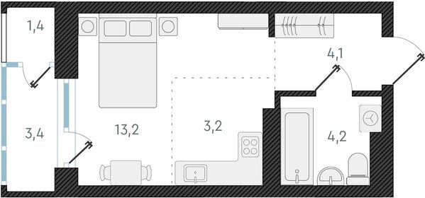 Квартира 24,7 м², студия - изображение 1