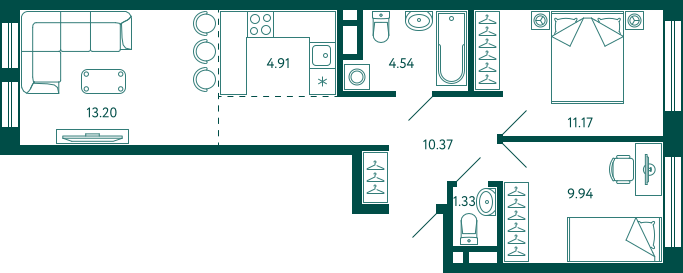 43,6 м², 2-комнатная квартира 5 600 000 ₽ - изображение 79