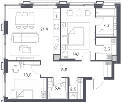 69,3 м², 2-комнатная квартира 32 751 180 ₽ - изображение 1