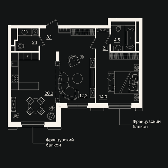 63,9 м², 2-комнатная квартира 15 841 282 ₽ - изображение 1