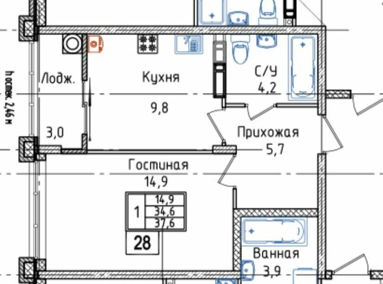 37,6 м², 1-комнатная квартира 4 500 000 ₽ - изображение 1