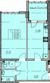 Квартира 45,7 м², 1-комнатная - изображение 1