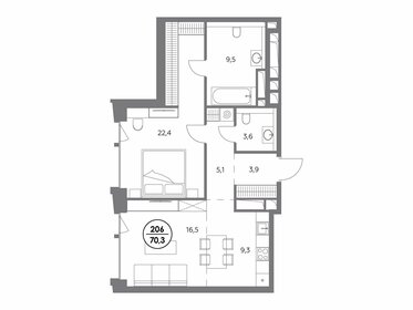 Квартира 70,3 м², 1-комнатная - изображение 1