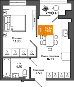 35,1 м², 1-комнатная квартира 3 966 300 ₽ - изображение 11