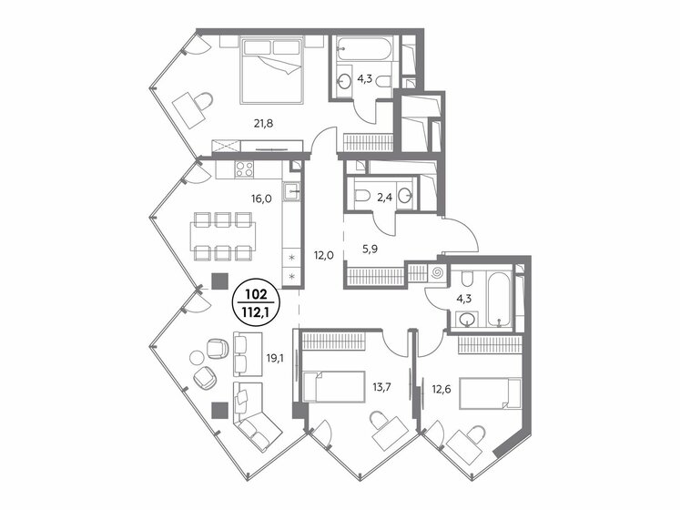 112,1 м², 3-комнатная квартира 99 320 600 ₽ - изображение 1