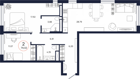 79,5 м², 2-комнатная квартира 9 818 000 ₽ - изображение 18