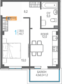 Квартира 40,7 м², 1-комнатная - изображение 1