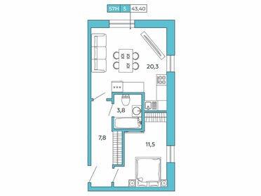 Квартира 43,4 м², 2-комнатные - изображение 1
