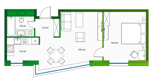 Квартира 47,5 м², 2-комнатные - изображение 1