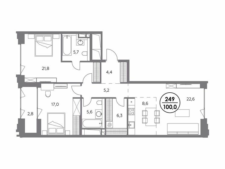 100 м², 2-комнатная квартира 69 200 000 ₽ - изображение 1