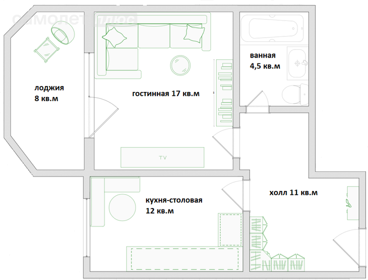 47 м², 1-комнатная квартира 4 800 000 ₽ - изображение 1