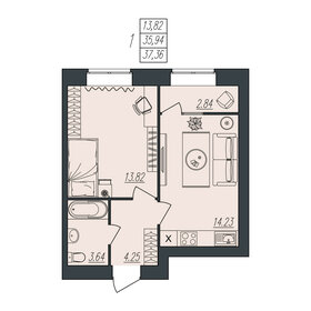 Квартира 37,4 м², 1-комнатная - изображение 1