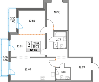 Квартира 85,7 м², 3-комнатная - изображение 1