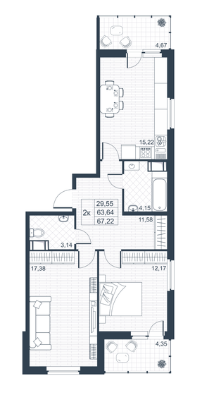67,2 м², 2-комнатная квартира 8 738 600 ₽ - изображение 1