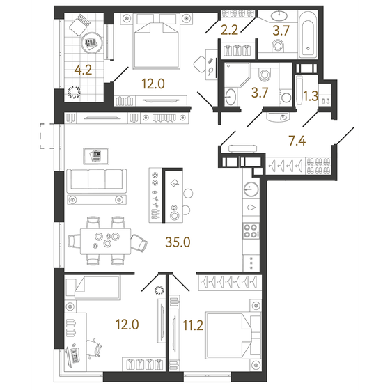 88,5 м², 3-комнатная квартира 22 140 312 ₽ - изображение 1