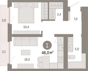 Квартира 46 м², 1-комнатная - изображение 1