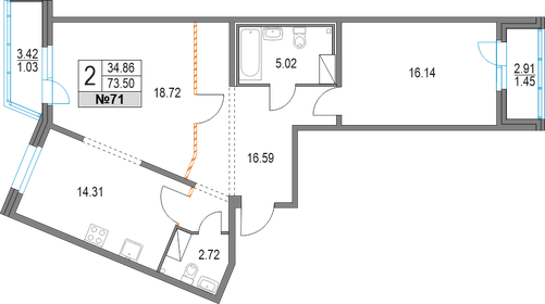 70,2 м², 2-комнатная квартира 17 500 000 ₽ - изображение 9