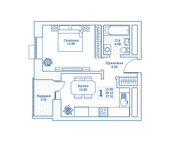 Квартира 37,9 м², 1-комнатная - изображение 1