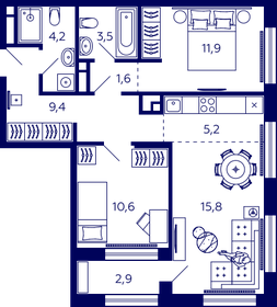 57 м², 3-комнатная квартира 5 600 000 ₽ - изображение 60