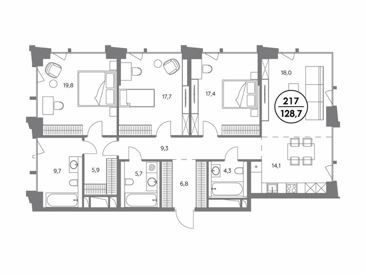 128,7 м², 3-комнатная квартира 98 455 504 ₽ - изображение 15