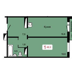 Квартира 49,3 м², 1-комнатная - изображение 2