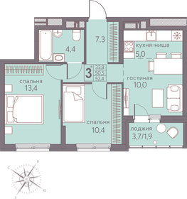 Квартира 52,4 м², 3-комнатная - изображение 1