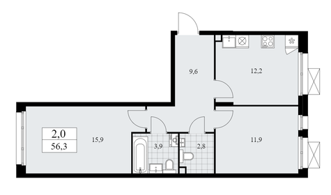 Квартира 56,3 м², 2-комнатная - изображение 2