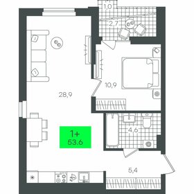 Квартира 53,7 м², 1-комнатная - изображение 1