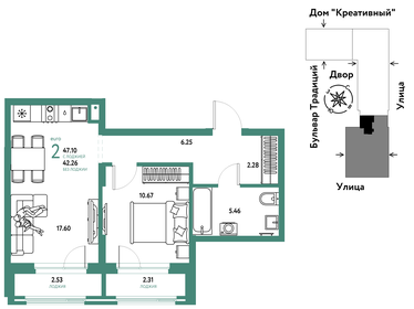 51 м², 2-комнатная квартира 5 375 000 ₽ - изображение 57