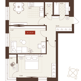 Квартира 65,9 м², 2-комнатная - изображение 1