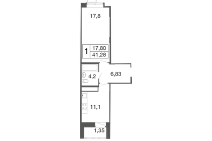 Квартира 41,3 м², 1-комнатная - изображение 1