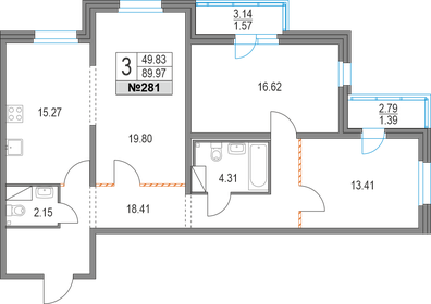 Квартира 90 м², 3-комнатная - изображение 1